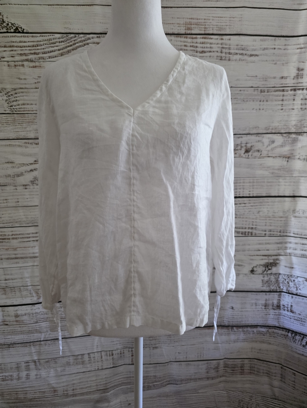 Christian Siriano 100% Linen White V-Neck Quarter Sleeve Blouse SzS